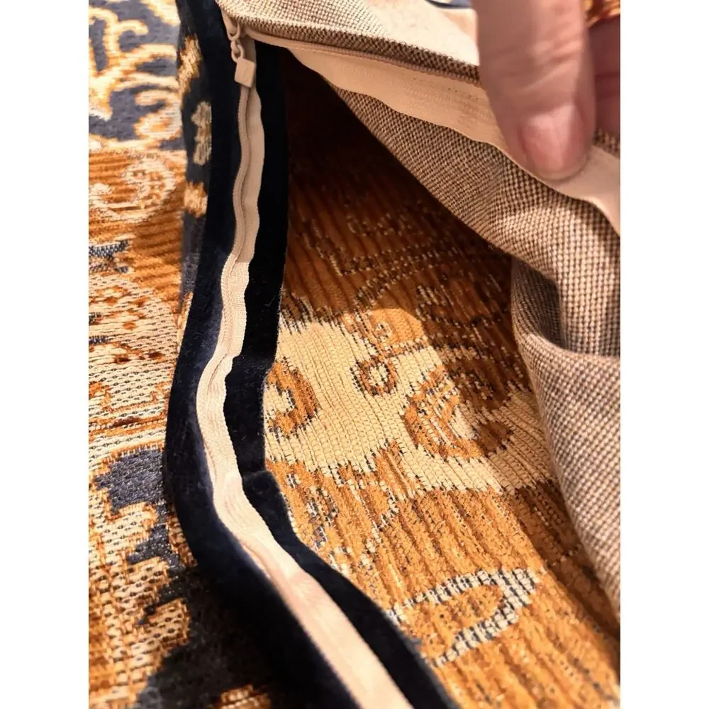 Eastern Accents HEAVY Euro Pillow Cover Sham Tapestry Arthur Ochre Gold Blue